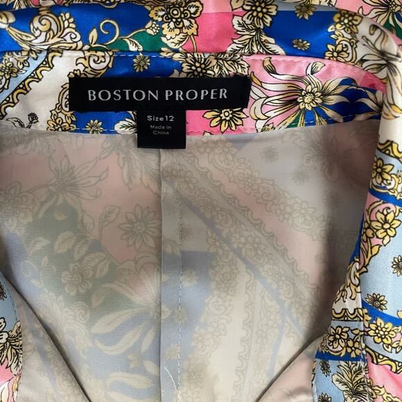 Boston Proper Baroque Scroll Print Button Up Charmeuse Blouse Top Size 12 - Picture 2 of 9